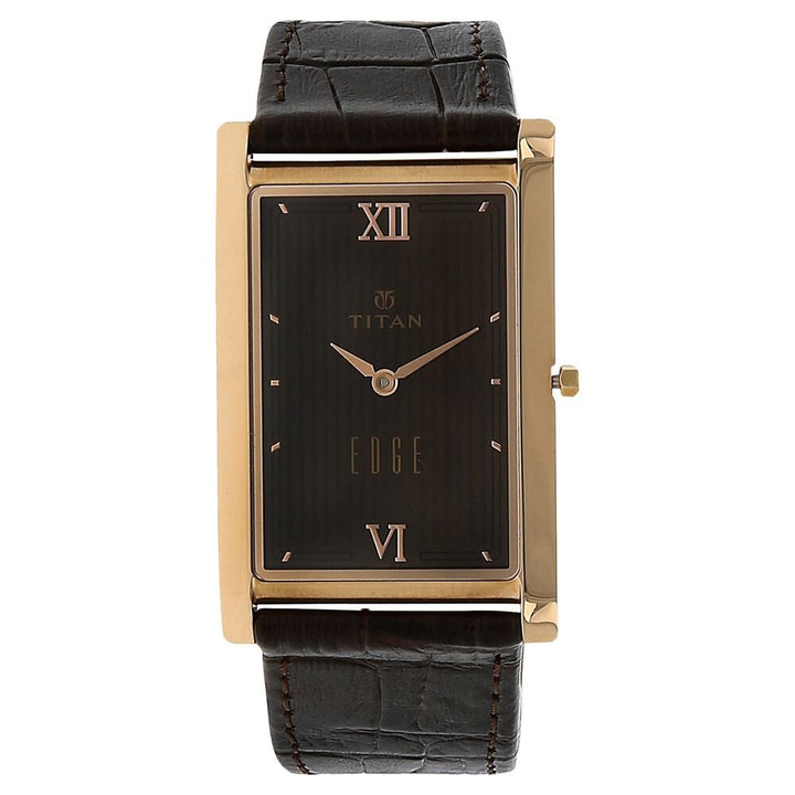 Titan Quartz Analog Brown Dial Leather Strap Watch for Men-NH1598WL02
