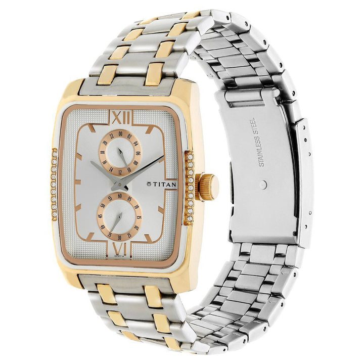 Titan Quartz Analog Silver Dial Stainless Steel Strap Watch for Men-NF1600KM01