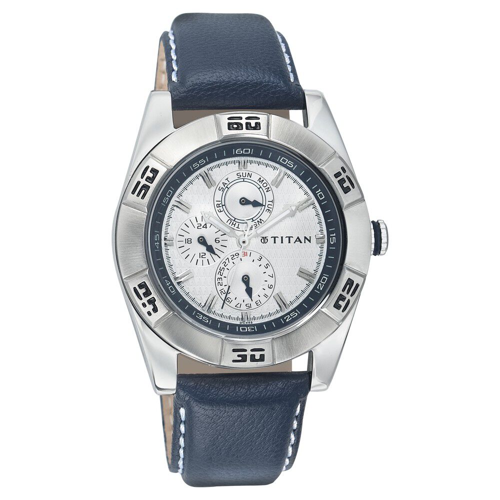 Titan Quartz Analog Silver Dial Leather Strap Watch for Men-1603SL01 ...