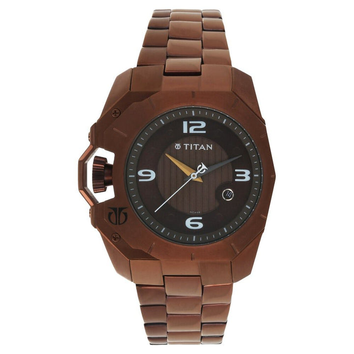 Titan Quartz Analog with Date Brown Dial Stainless Steel Strap Watch for Men-1605QM01