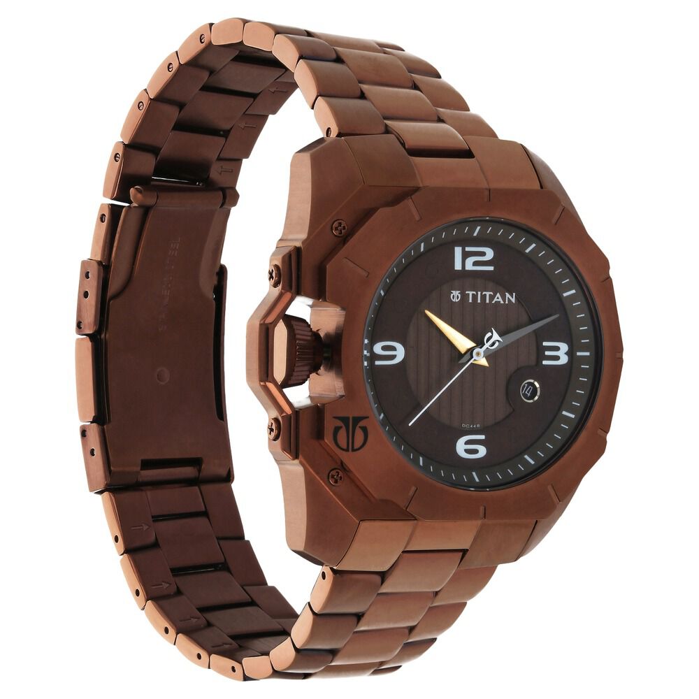 Titan Quartz Analog with Date Brown Dial Stainless Steel Strap Watch for Men-1605QM01