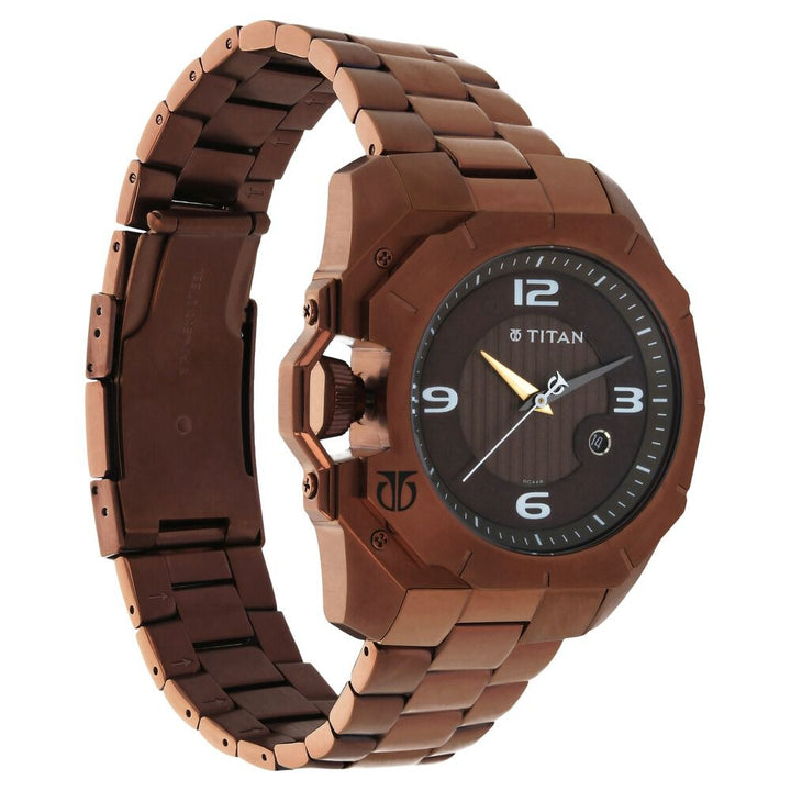 Titan Quartz Analog with Date Brown Dial Stainless Steel Strap Watch for Men-1605QM01
