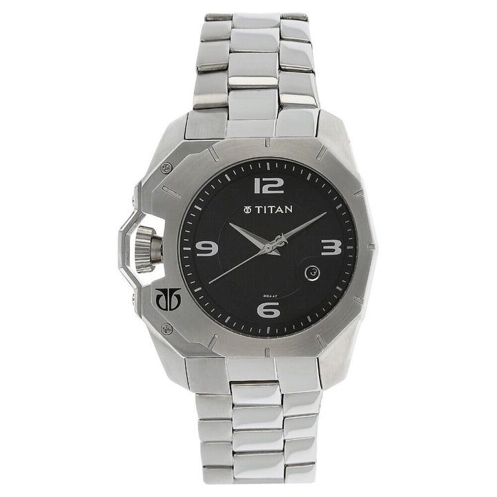 Titan Quartz Analog with Date Black Dial Stainless Steel Strap Watch for Men-1605SM01