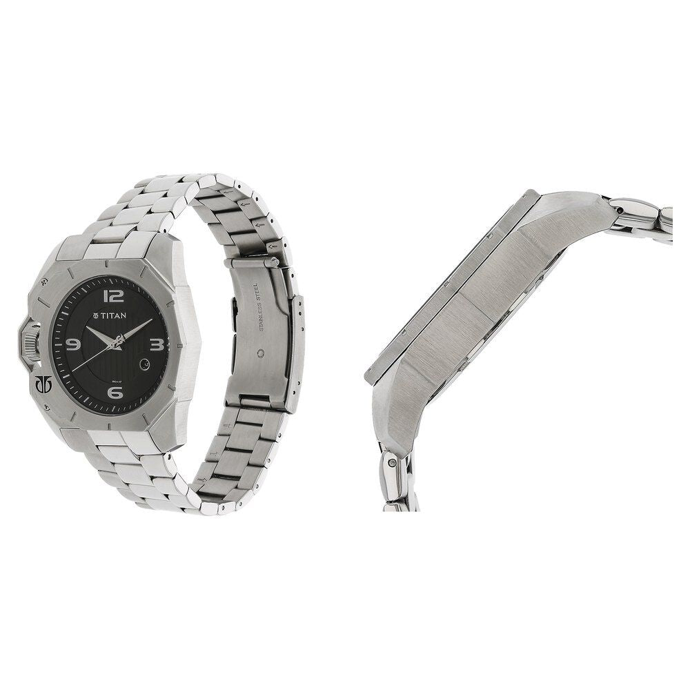 Titan Quartz Analog with Date Black Dial Stainless Steel Strap Watch for Men-1605SM01