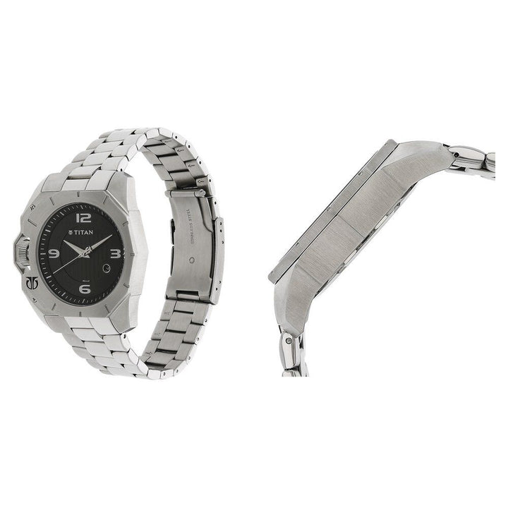 Titan Quartz Analog with Date Black Dial Stainless Steel Strap Watch for Men-1605SM01