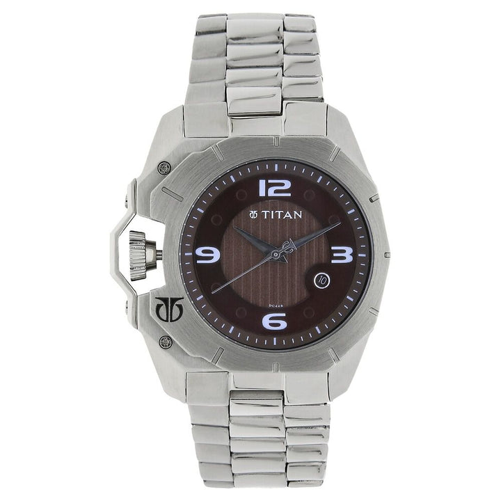 Titan Round Brown Dial Analog with Date Stainless Steel Strap Watch for Men-1605SM02