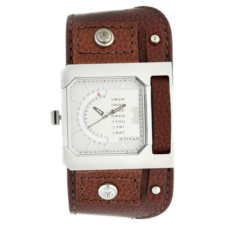Titan Analog with Date Grey Dial Leather Strap watch for Men-NE1607SL01