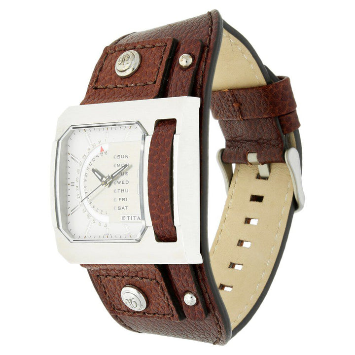 Titan Analog with Date Grey Dial Leather Strap watch for Men-NE1607SL01