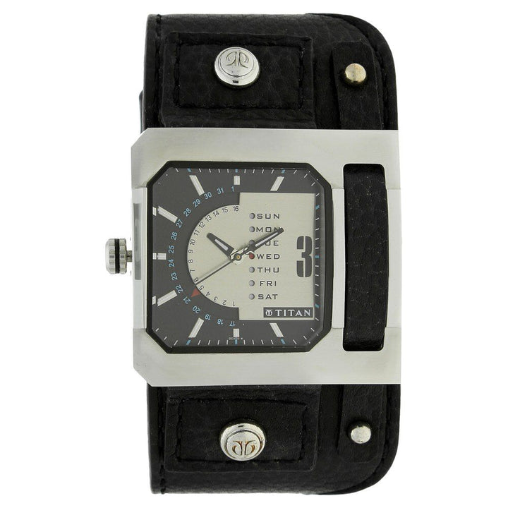 Titan Quartz Analog with Day and Date Grey Dial Leather Strap Watch for Men-NE1607SL02