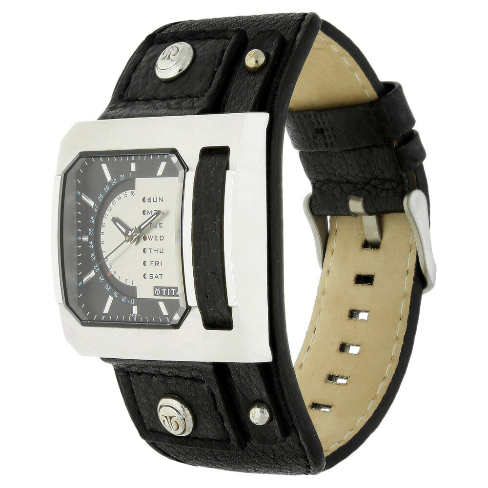 Titan Quartz Analog with Day and Date Grey Dial Leather Strap Watch for Men-NE1607SL02
