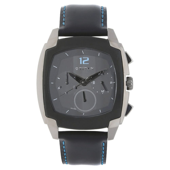 Titan Quartz Chronograph Black Dial Leather Strap Watch for Men-NE1609KL01