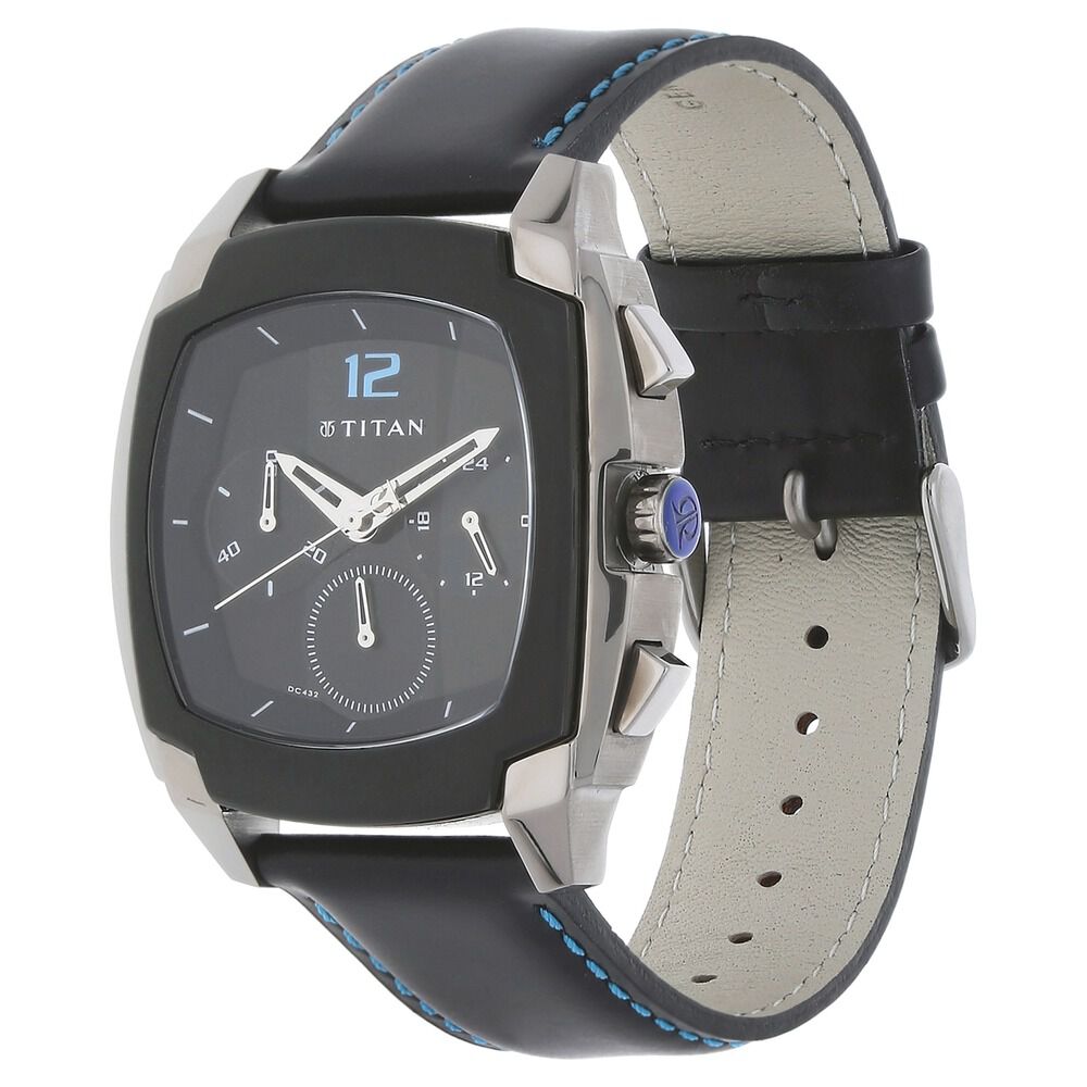 Titan Quartz Chronograph Black Dial Leather Strap Watch for Men-NE1609KL01
