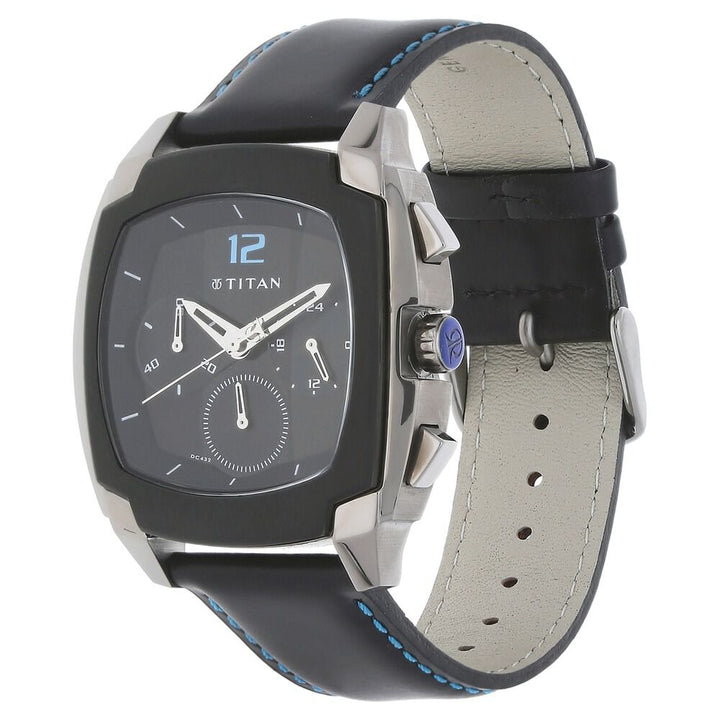 Titan Quartz Chronograph Black Dial Leather Strap Watch for Men-NE1609KL01