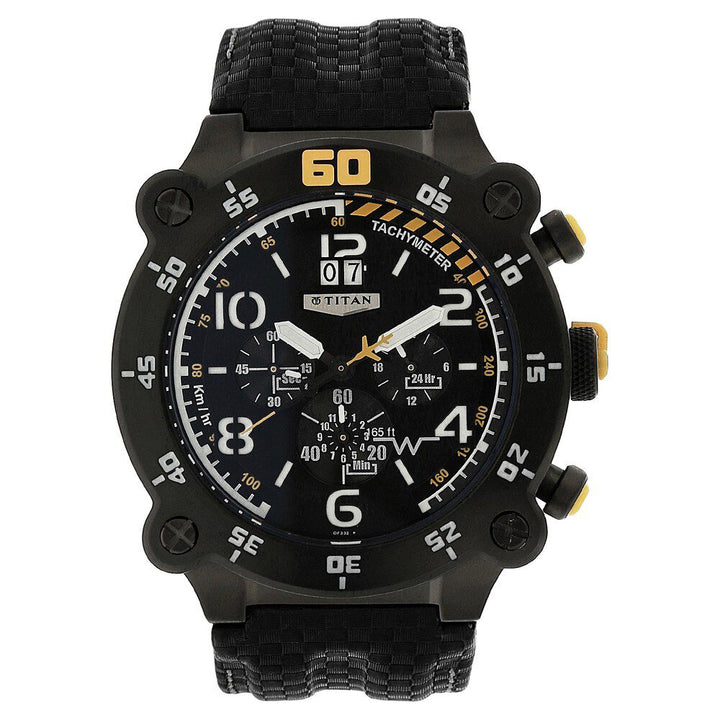 Titan Squadron Black Dial Chronograph Leather Strap watch for Men 1611NL01