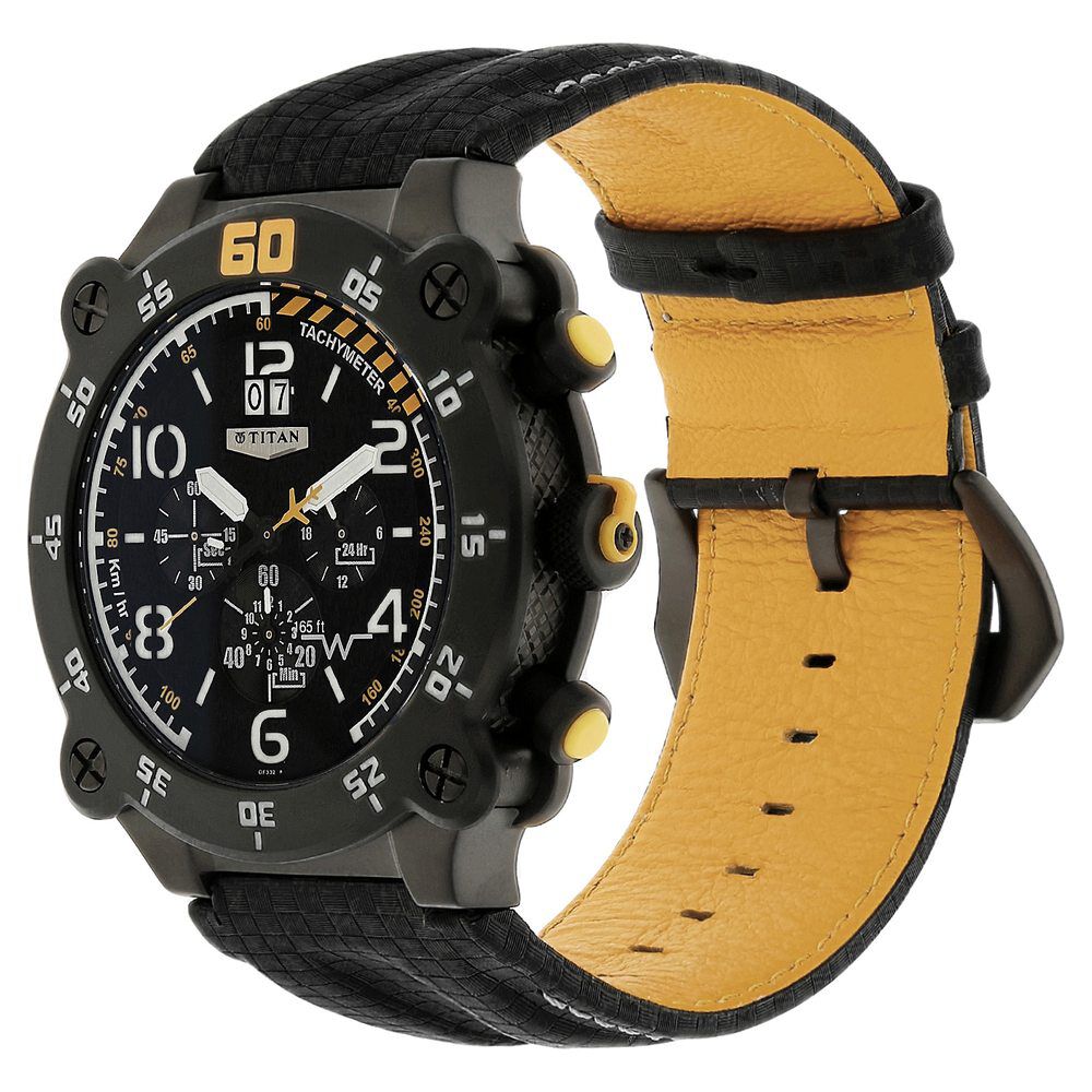Titan Squadron Black Dial Chronograph Leather Strap watch for Men 1611NL01