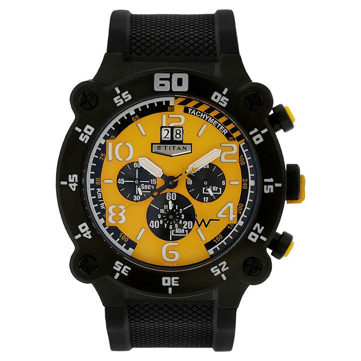 Titan Quartz Chronograph Yellow Dial Plastic Strap Watch for Men-1611NP01