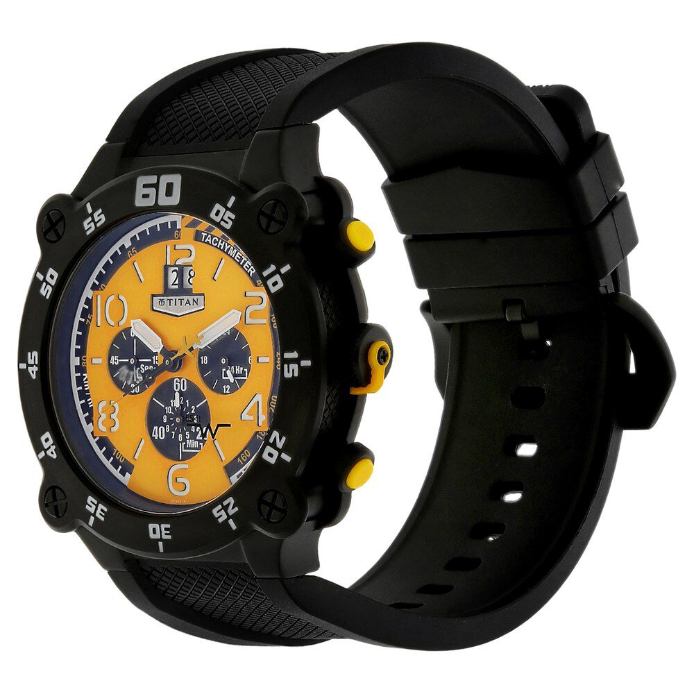 Titan Quartz Chronograph Yellow Dial Plastic Strap Watch for Men-1611NP01