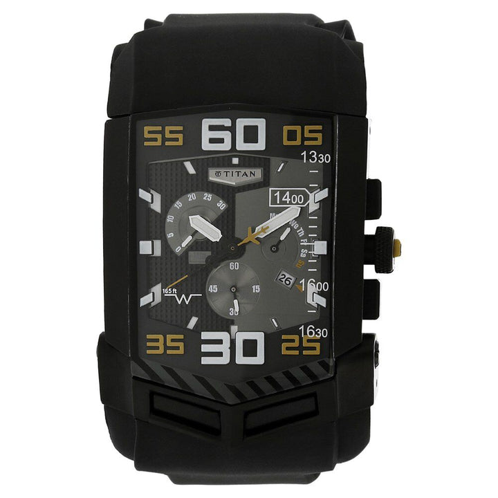 Titan Squadron Black Dial Chronograph Stainless Steel Strap Watch for Men-1612NP02