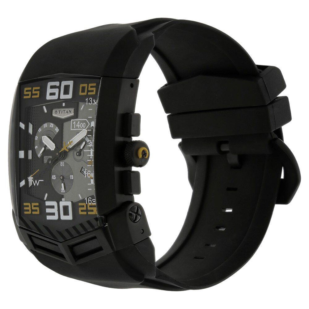 Titan Squadron Black Dial Chronograph Stainless Steel Strap Watch for Men-1612NP02