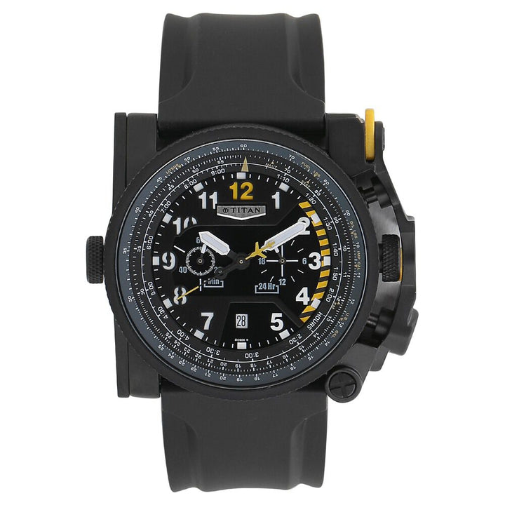 Titan Squadron Yellow Dial Chronograph Stainless Steel Strap watch for Men-1613NP01