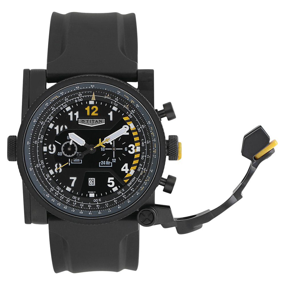 Titan Squadron Yellow Dial Chronograph Stainless Steel Strap watch for Men-1613NP01