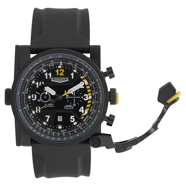 Titan Squadron Yellow Dial Chronograph Stainless Steel Strap watch for Men-1613NP01