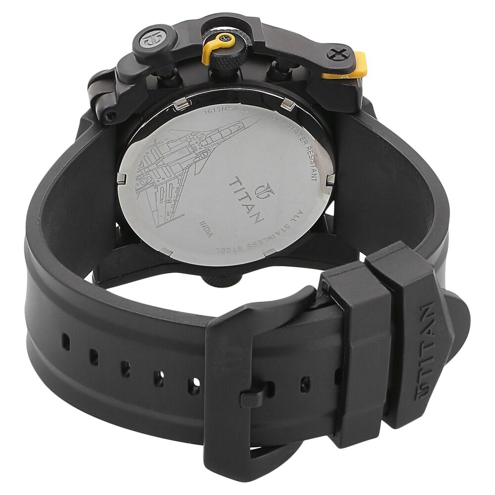 Titan Squadron Yellow Dial Chronograph Stainless Steel Strap watch for Men-1613NP01