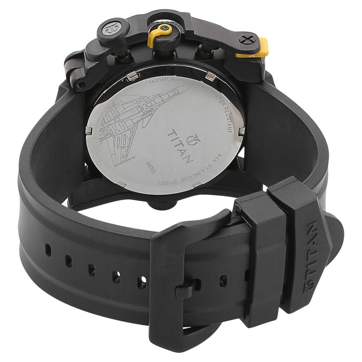 Titan Squadron Yellow Dial Chronograph Stainless Steel Strap watch for Men-1613NP01