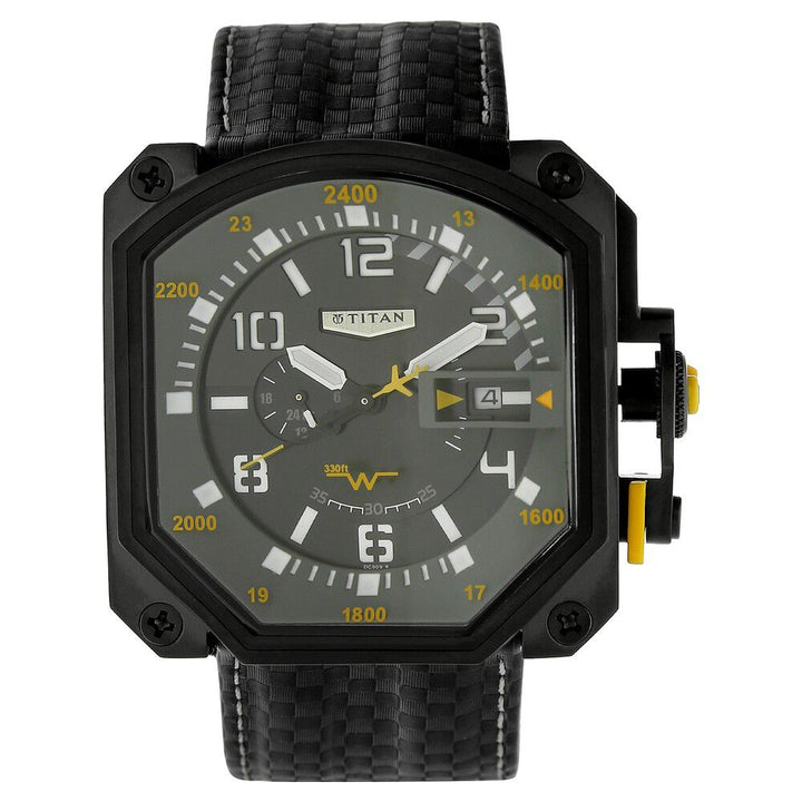 Titan Squadron Black Dial Quartz Multifunction Leather Strap Watch for Men-1614NL01