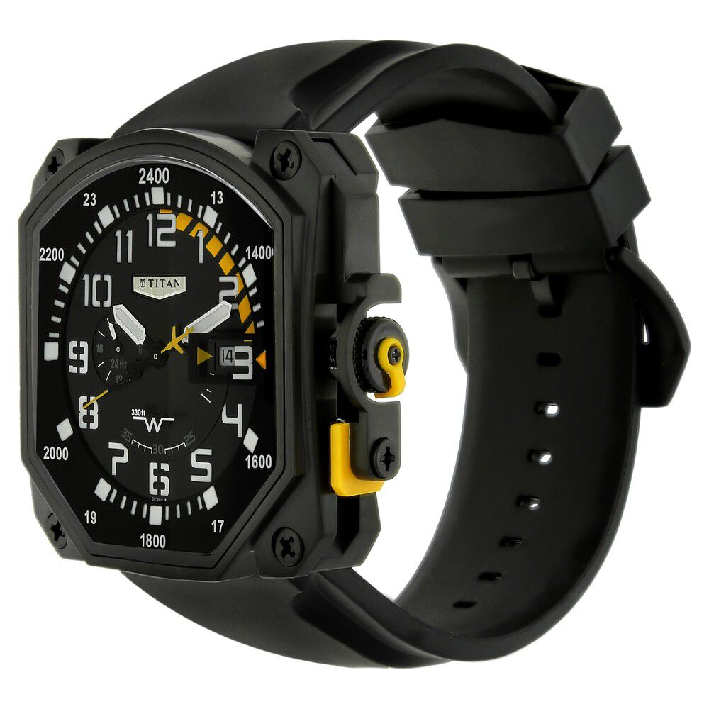 Titan Squadron Black Dial Quartz Multifunction Plastic Strap watch for Men-1614NP01