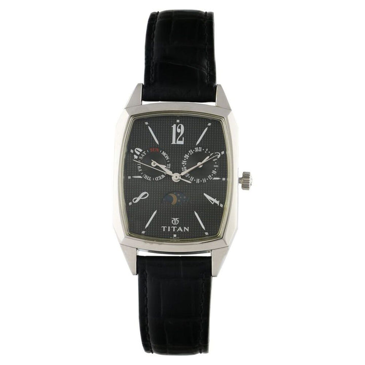 Titan Quartz Multifunction Black Dial Leather Strap Watch for Men-1617SL01