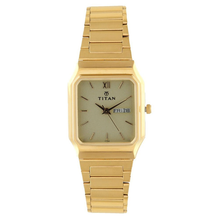 Titan Quartz Analog with Day and Date Champagne Dial Watch for Men-NF161YM21