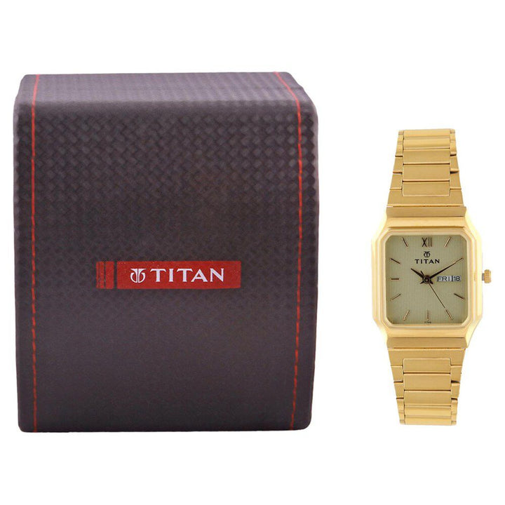 Titan Quartz Analog with Day and Date Champagne Dial Watch for Men-NF161YM21