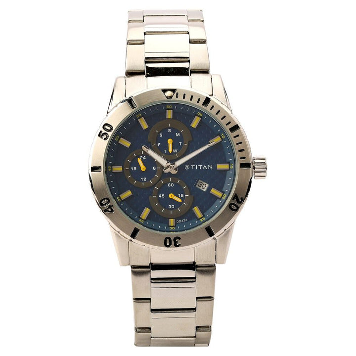 Titan Quartz Analog Blue Dial Stainless Steel Strap Watch for Men-1621SM03J