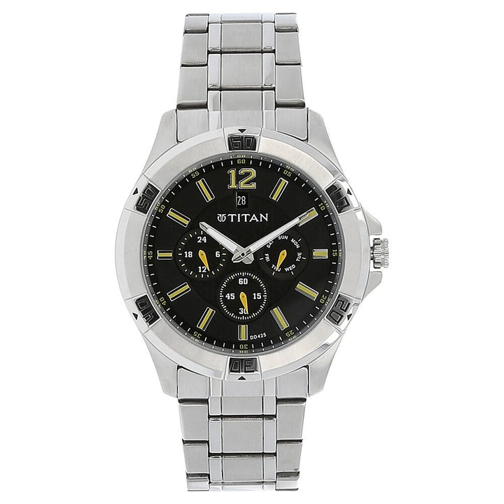 Titan Quartz Analog Black Dial Stainless Steel Strap Watch for Men-1622SM01M