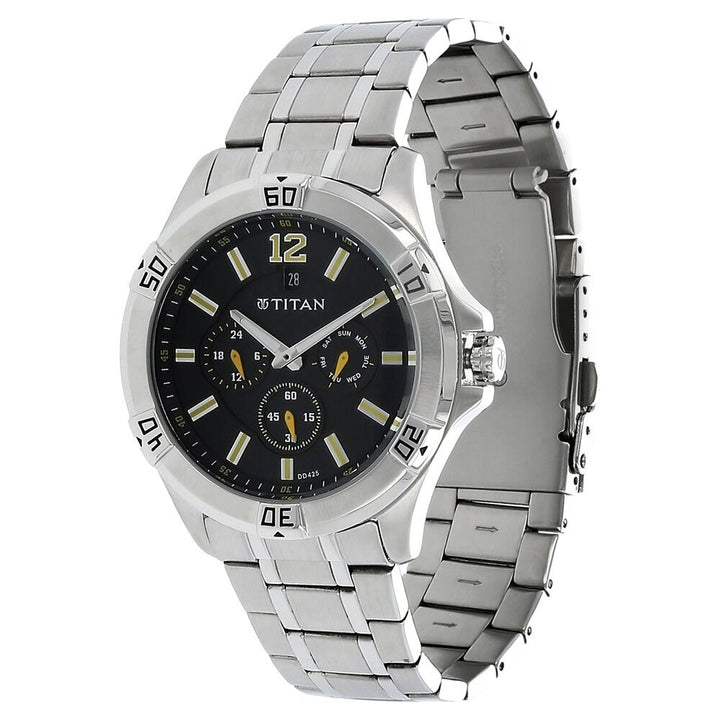 Titan Quartz Analog Black Dial Stainless Steel Strap Watch for Men-1622SM01M