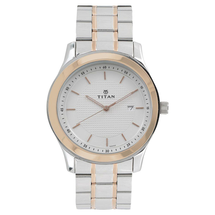 Titan Regalia Baron White Dial Analog with Date Stainless Steel Strap Watch for Men NP1627KM01