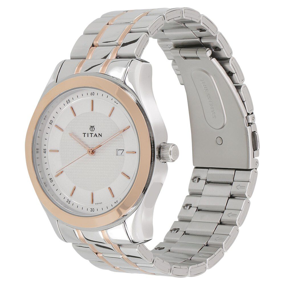 Titan Regalia Baron White Dial Analog with Date Stainless Steel Strap Watch for Men NP1627KM01