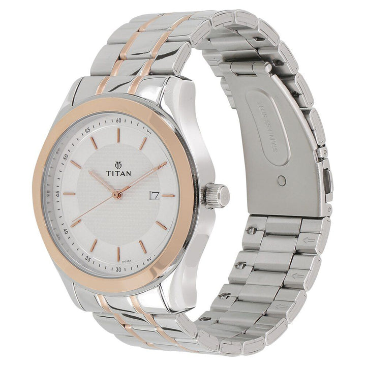 Titan Regalia Baron White Dial Analog with Date Stainless Steel Strap Watch for Men NP1627KM01