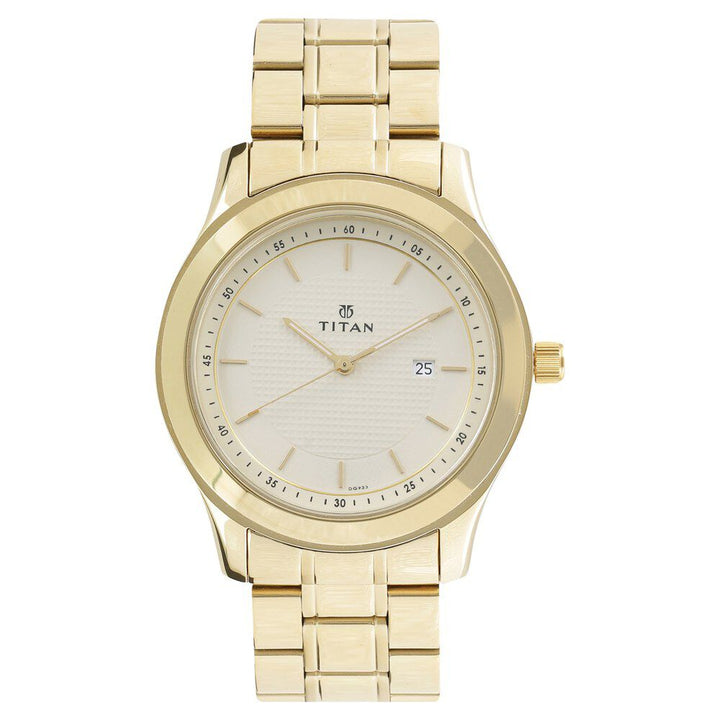 Titan Quartz Analog with Date Champagne Dial Stainless Steel Strap Watch for Men NS1627YM04