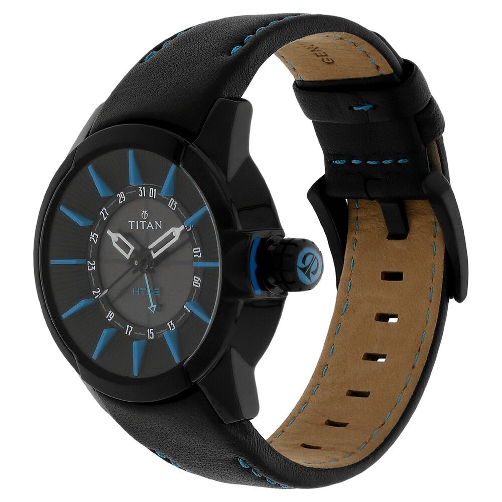 Titan Solar Powered Black Dial Quartz Leather Strap watch for Men-1629NL02