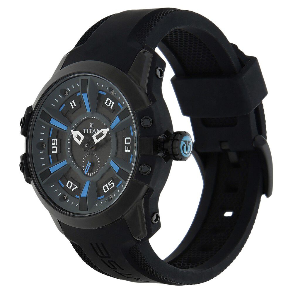 Titan Quartz Analog Solar Black Dial Plastic Strap Watch for Men-1630NP01