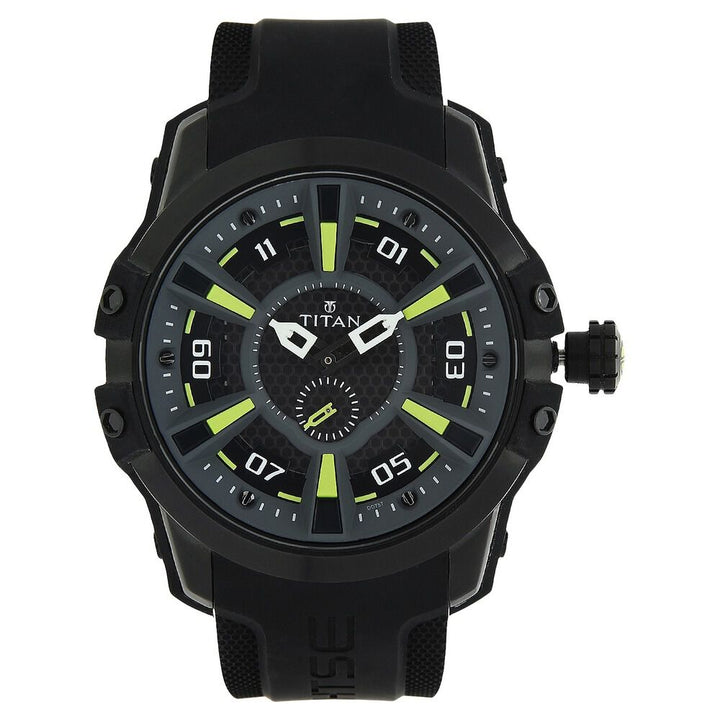 Titan Solar Powered Black Dial Quartz Plastic Strap Watch for Men-1630NP02
