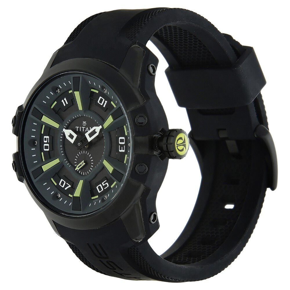 Titan Solar Powered Black Dial Quartz Plastic Strap Watch for Men-1630NP02