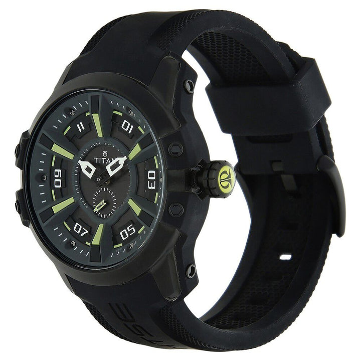 Titan Solar Powered Black Dial Quartz Plastic Strap Watch for Men-1630NP02