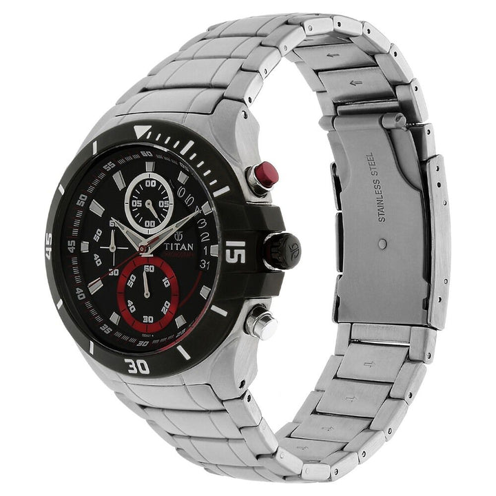 Titan Quartz Chronograph Black Dial Stainless Steel Strap Watch for Men-1631KM01