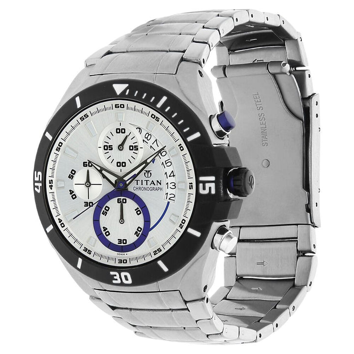 Titan Quartz Chronograph White Dial Watch for Men-1631KM02