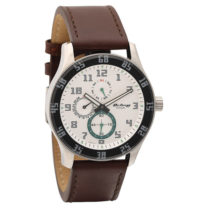 Titan Quartz Multifunction Silver Dial Quartz Leather Strap watch for Men-NM1632SL01