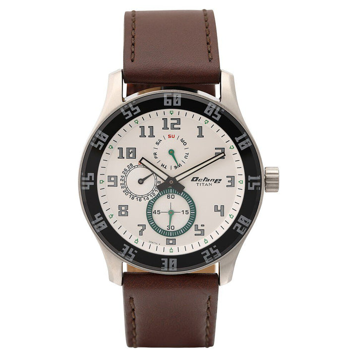 Titan Quartz Multifunction Silver Dial Quartz Leather Strap watch for Men-NM1632SL01