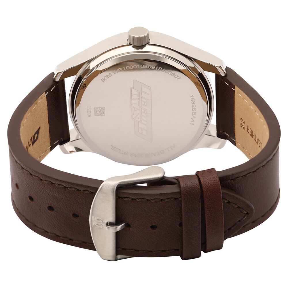 Titan Quartz Multifunction Silver Dial Quartz Leather Strap watch for Men-NM1632SL01